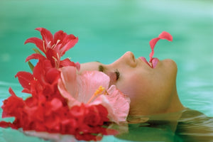 Janice In Pool With Flowers